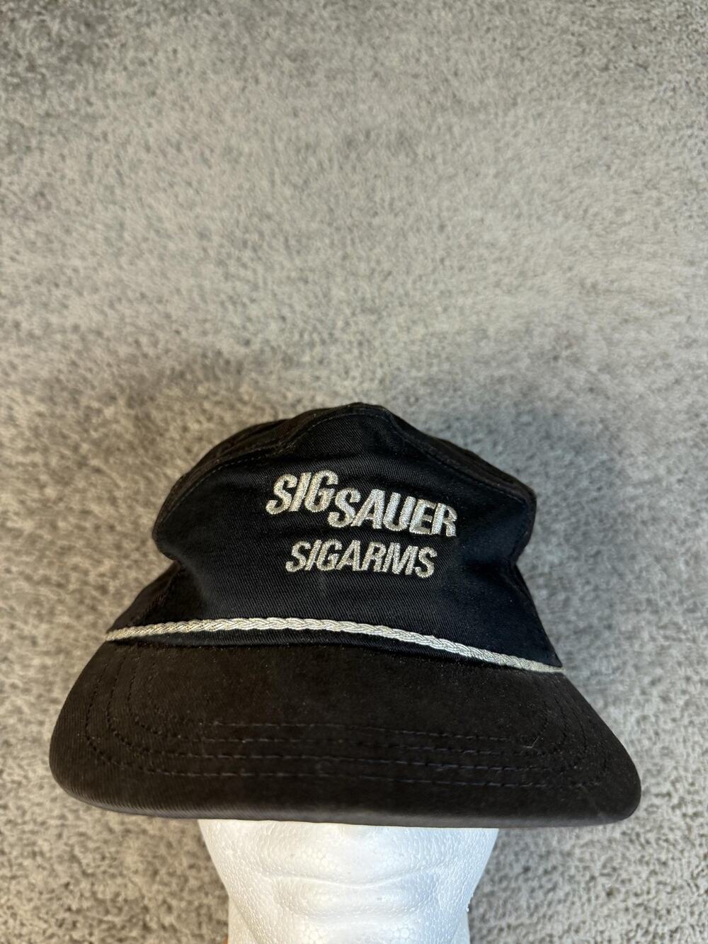 VTG SIG SAUER Hat Cap Snap Back Mens OS Black Embroidered SIGARMS Rope Trim